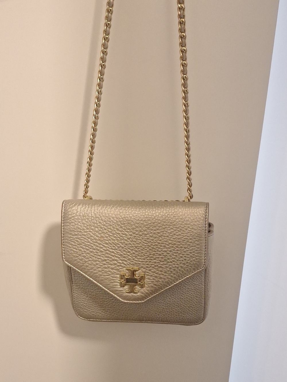 Tory Burch Metallic Gold Pebbled Leather Mini Crossbody